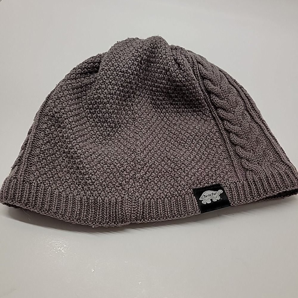 TURTLE FUR Knit Beanie Hat Lt Purple Cable Fleece Lined Winter Ski Snowboard Cap
